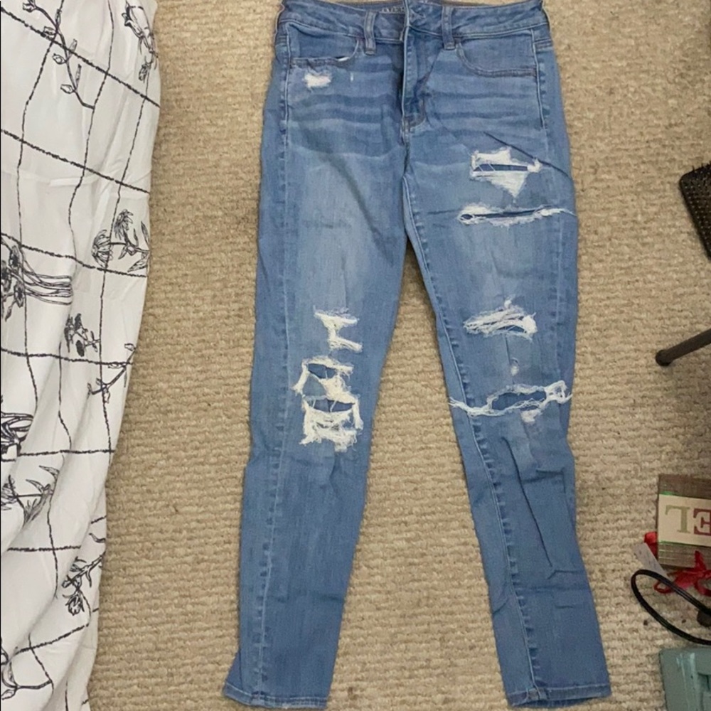 blue distressed jeans